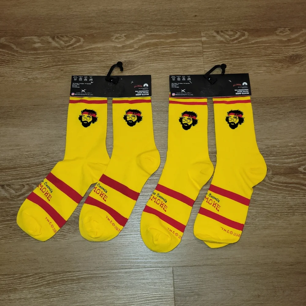 2 Pairs - Cheech and Chong Yellow Up In Smoke Crew Socks Odd Sox Size 6-13 New